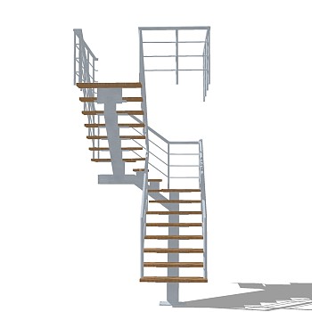 现代钢结构三跑楼梯草图大师模型，钢结构三跑楼梯sketchup模型免费下载