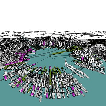 现代城市规划免费su模型下载、城市规划草图大师模型下载