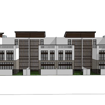 现代连排别墅草图大师模型下载，联排别墅sketchup模型