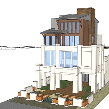 现代简约欧式别墅外观草图大师模型，SU模型免费下载