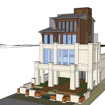 现代简约欧式别墅外观草图大师模型，SU模型免费下载
