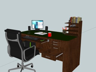 电脑椅办公电脑桌椅SU模型，办公电脑桌椅skp模型下载
