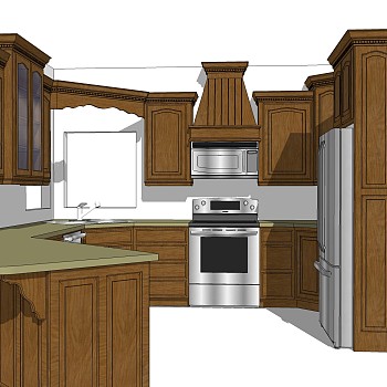 现代厨房柜免费su模型，厨房柜skb文件下载