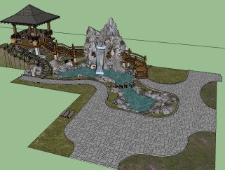 中式园林庭院景观su模型下载、庭院设计草图大师模型下载