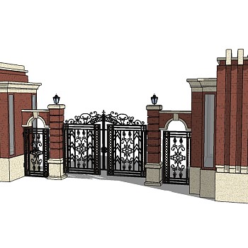 欧式入口大门草图大师模型下载，入口大门sketchup模型