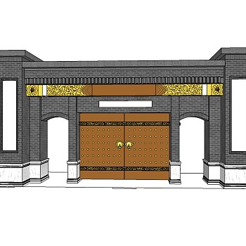 中式入口大门su模型下载、入口大门草图大师模型下载