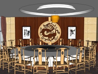 新中式宴会餐桌椅免费su模型下载、新中式宴会餐桌椅草图大师模型下载