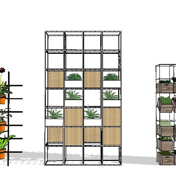 现代花架装饰架组合su模型，花架装饰架草图大师模型下载