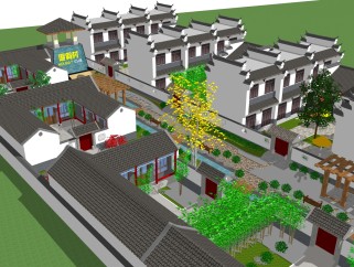 新中式度假村草图大师模型，度假村sketchup模型免费下载