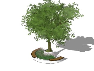 现代圆形树池sketchup模型下载，树池坐椅草图大师模型