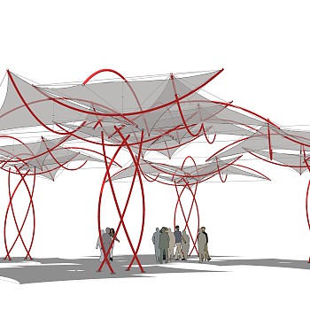 现代张拉膜雨棚skp文件下载，雨棚草图大师模型下载
