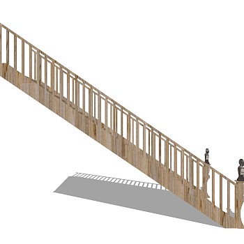 现代实木单跑楼梯草图大师模型，实木单跑楼梯sketchup模型免费下载