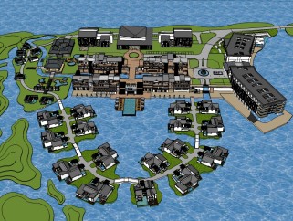 新中式小区住宅规划免费su模型下载、小区住宅规划草图大师模型下载