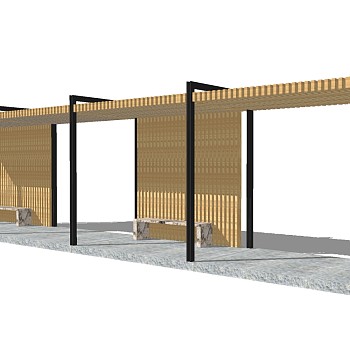 新中式实木造型廊架草图大师模型，实木造型廊架sketchup模型下载