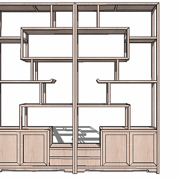 中式博古架家具模型草图大师，博古架sketchup模型下载