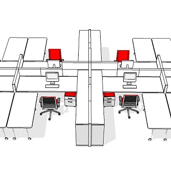 现代办公桌sketchup模型，办公桌草图大师模型下载