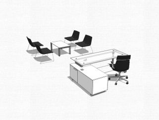 现代简约老板桌会议桌组合su模型，老板桌会议桌sketchuo模型下载
