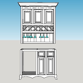 中式装饰柜草图大师模型，装饰柜sketchup模型下载