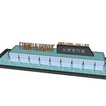 中式入口景观水景su模型，水景sketchup模型下载