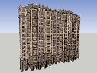 法式高层公寓楼草图大师模型，公寓sketchup模型
