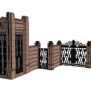 欧式入口大门草图大师模型下载，入口大门sketchup模型