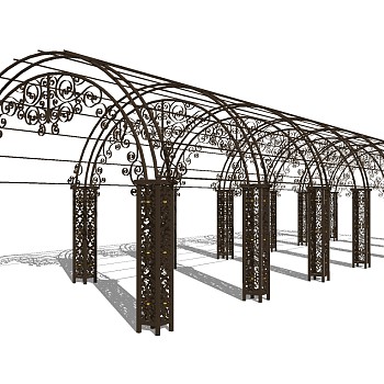 欧式铁艺廊架草图大师模型，铁艺廊架sketchup模型下载