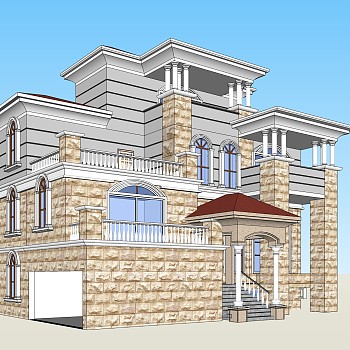 欧式独栋别墅草图大师模型，sketchup别墅su模型下载