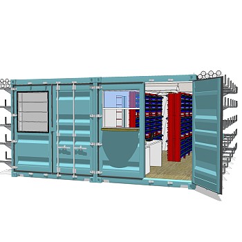现代集装箱改造房sketchup模型，集装箱房屋草图大师模型下载