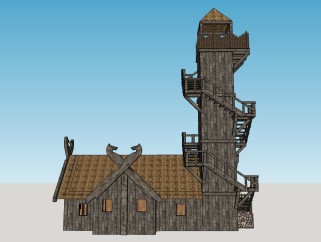 欧式木质景观塔su模型，景观塔sketchup模型skp文件下载