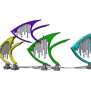 现代鱼型创意雕塑su模型下载、鱼型创意雕塑草图大师模型下载