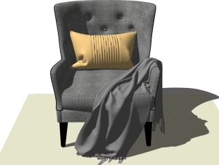 欧式布艺单人沙发su模型，欧式布艺单人沙发skp模型下载