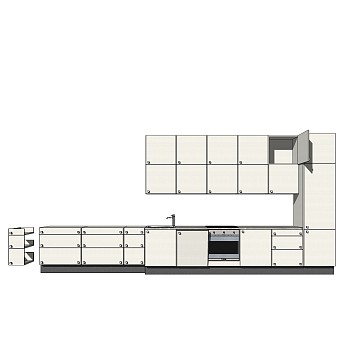 现代一字形橱柜su免费模型，厨房柜草图大师模型下载