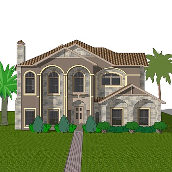 欧式独栋别墅草图大师模型，sketchup别墅su模型下载