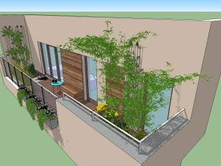 现代阳台小花园草图大师模型，阳台小花园sketchup模型下载