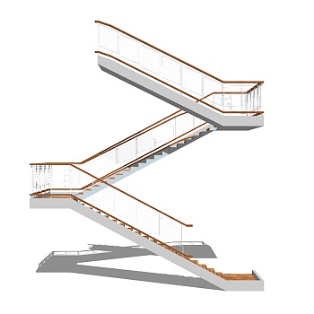 现代双跑平行楼梯草图大师模型，双跑平行楼梯sketchup模型免费下载