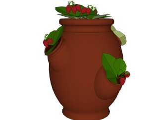 草莓盆栽植物su模型，园艺花草sketchup模型下载