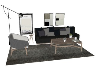 北欧客厅组合草图大师模型，客厅sketchup模型下载