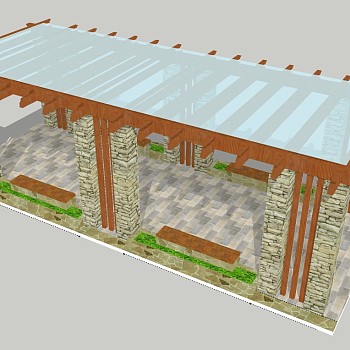 现代廊架草图大师模型，廊架sketchup模型下载