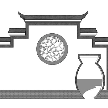 中式文化景观墙草图大师模型，文化景观墙sketchup模型免费下载