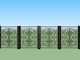 欧式围墙栏杆草图大师模型，围墙栏杆sketchup模型skp文件下载