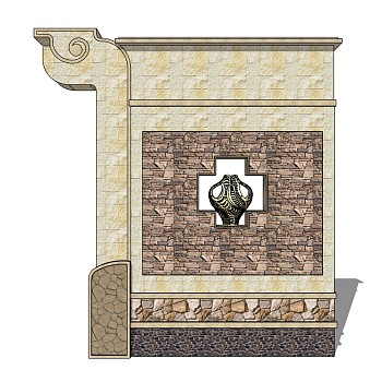 现代景观墙sketchup模型下载，景观墙草图大师模型