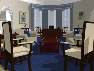 美式白宫办公室免费su模型，办公区sketchup模型下载