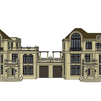 法式别墅外观草图大师模型，别墅外观sketchup模型免费下载