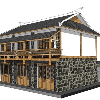 中式居住建筑草图大师模型，古建民俗sketchup模型免费下载