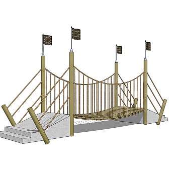 吊桥草图大师模型设计下载，sketchup吊桥su模型分享