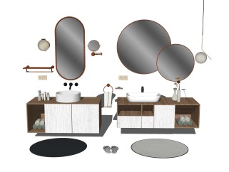 现代卫浴洗手台摆件组合草图大师模型，洗手台sketchup模型下载