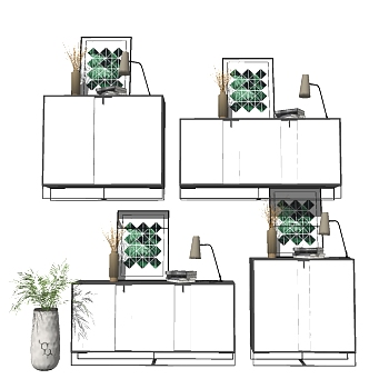现代简约边柜草图大师模型，边柜sketchup模型下载