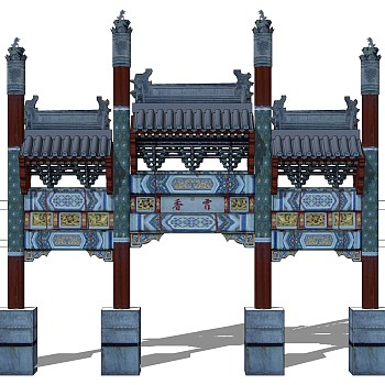 中式牌坊草图大师模型下载，入口大门sketchup模型分享