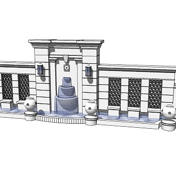 中式景观墙sketchup模型下载，景观墙草图大师模型