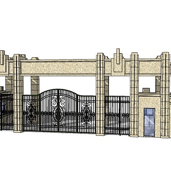 欧式入口大门SU模型下载，入口大门skb模型分享